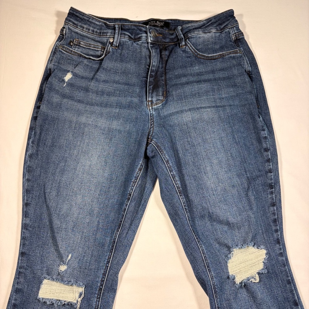 Judy Blue Womens Skinny Jeans 14W High Rise Distressed Medium Wash Ripped Knee